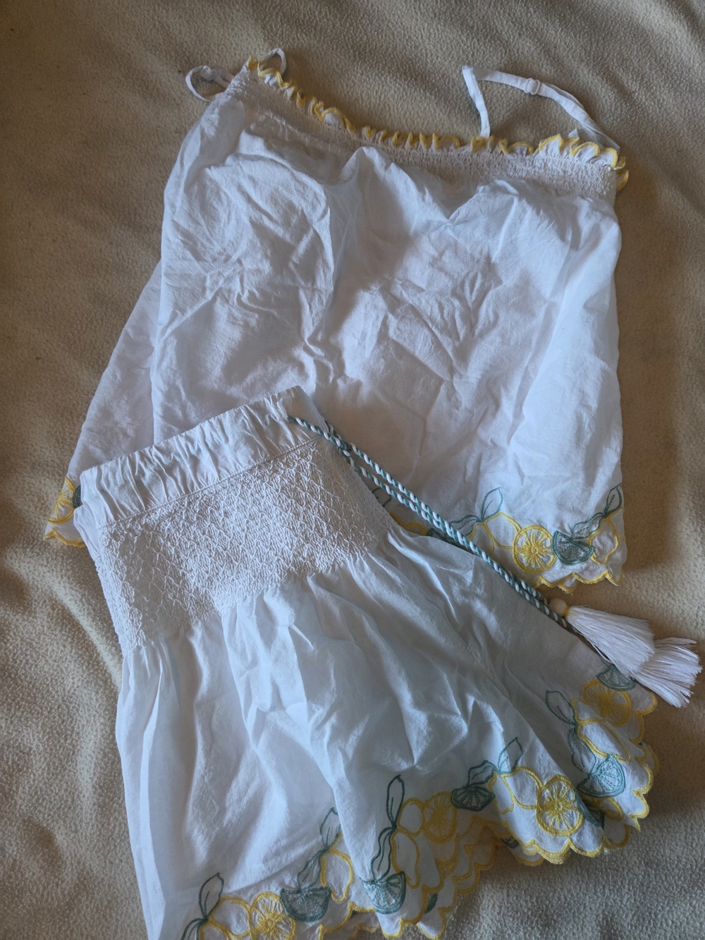 White Two-Piece Embroidered Lemon Set